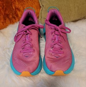7.5 Hoka Rincon 3 shoes pink and teal
